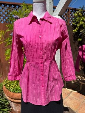 Foxcroft Hot Pink Textured Button-Front Blouse